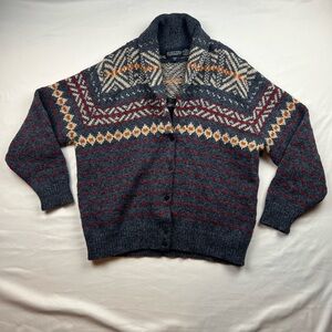 Lands’ End women’s Shawl Collar Fair Isle Wool Cardigan Sz M